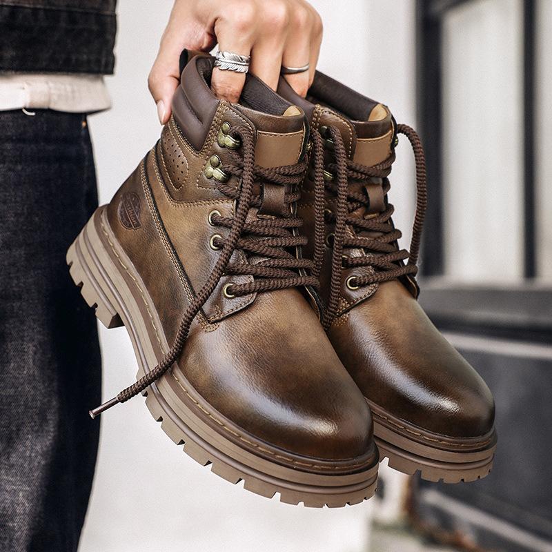 Retro kuskinn Martin-støvler herre høst og vinter nye arbeidssko plattform britisk stil korte støvler pustende utendørs verktøystøvler