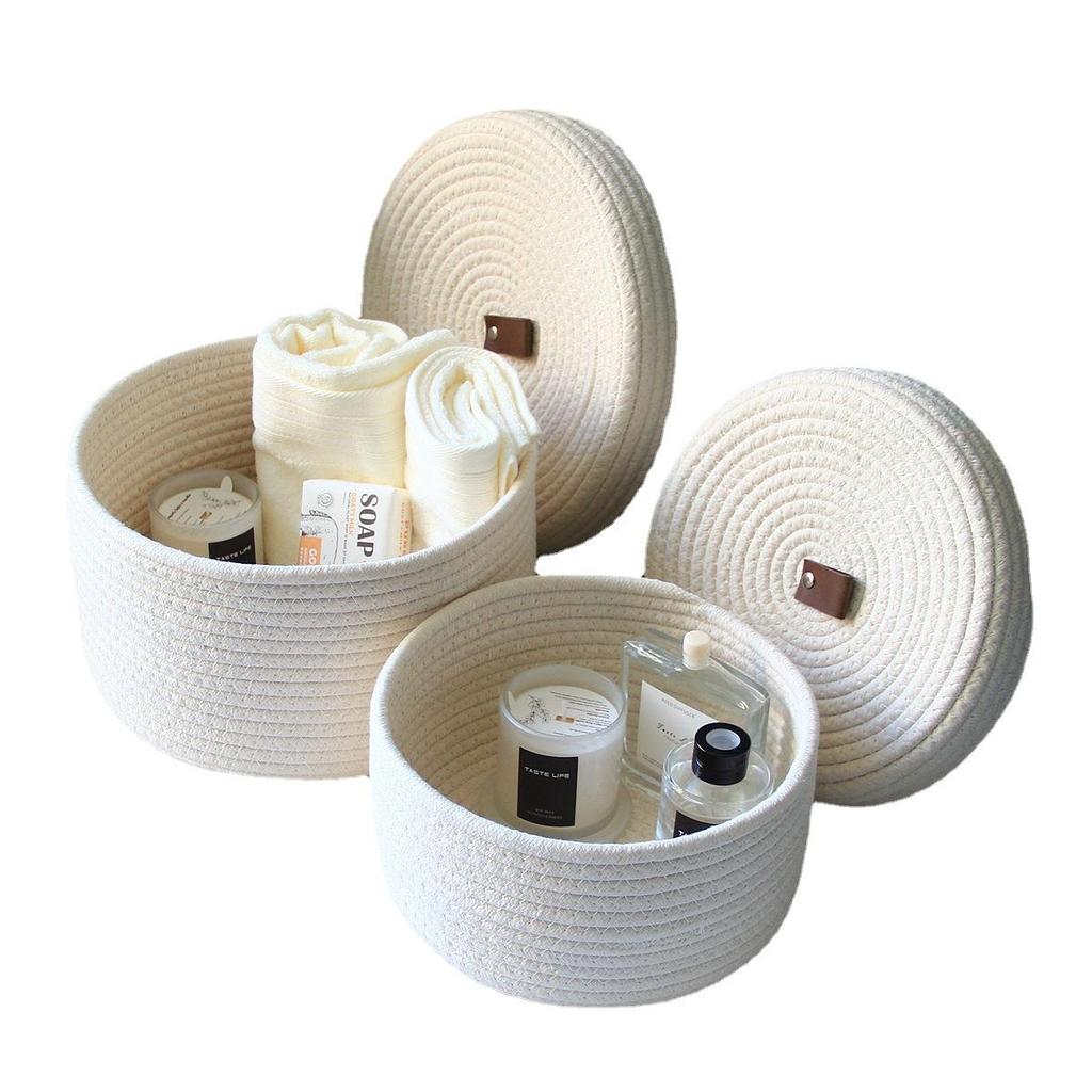 Retro Cotton Linen Rope Storage Box – Hand-Woven Basket with Lid for Home Sundries