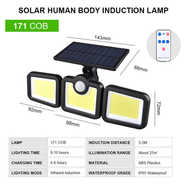 Three-Head 333 LED Solar Garden Wall Light with Motion Sensor