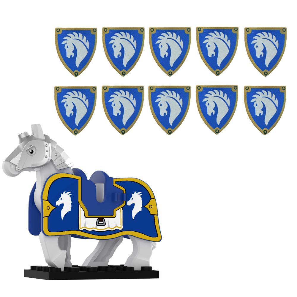 MOC Medieval Red Lion Black Eagle Castle Soldier Knight Horse Mount Building Block Military Figure Vest Armor Flag Toy Gift B036
