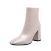 Fashion Shoes Women Ankle Boots Patent Leather Plus Size 33-45 Chelsea Boots Square Toe Side Zipper Autumn Winter Shoes Women Beige Blac