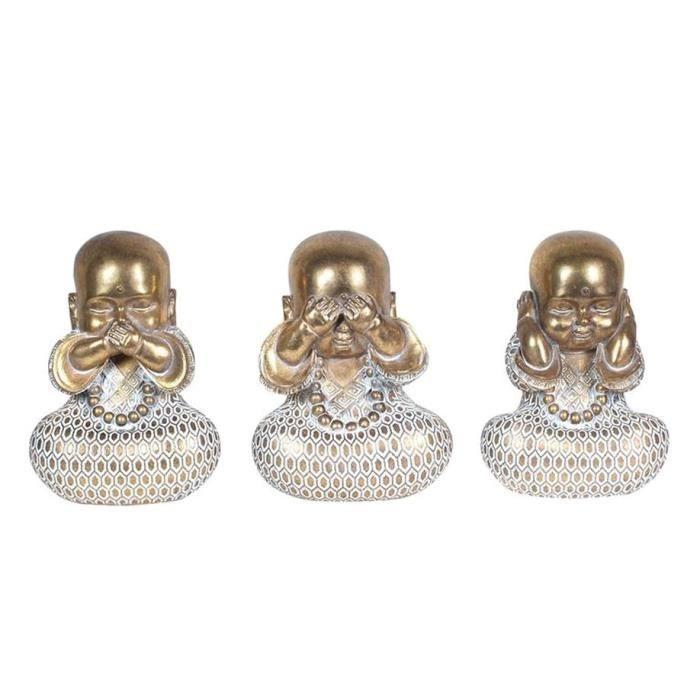 Statuettes - MOINES BOUDDHISTES - Lot de 3 - Polyrésine dorée - 15 cm - Décoration intérieure