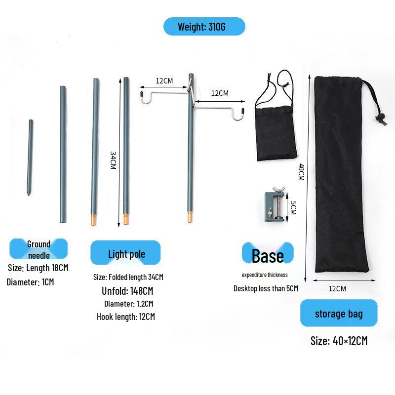 Ultra-Light Portable Aluminum Camping Table with Foldable Lantern Stand