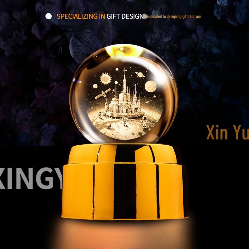 Creative Rotating Crystal Ball Night Light: Decorative Craft for Bedroom Atmosphere and Festive Gift.