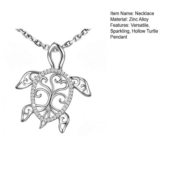 Hollow Sea Turtle Necklace Good Luck Longevity Turtle Pendant Necklace Sparkling Rhinestone Necklace Jewelry Gift for Her Wife Friend