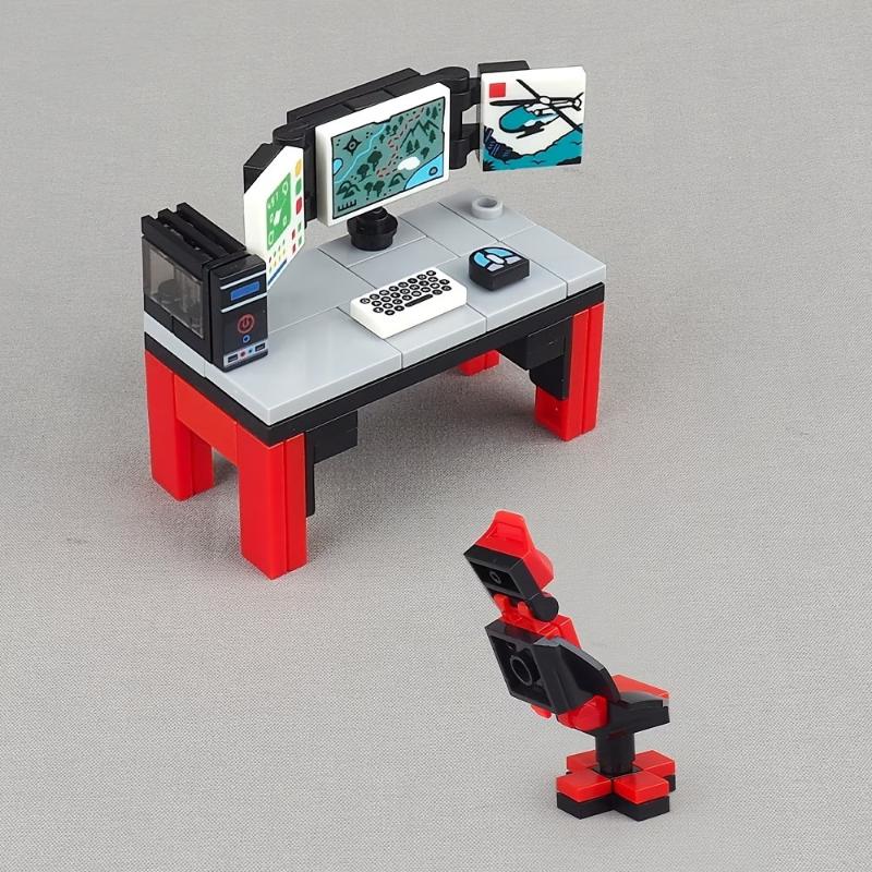 Computertisch und Stuhl Wettbewerbsset, Baustein Minifiguren, Szenenmodell Ausrüstung, Kleinteile Spielzeug