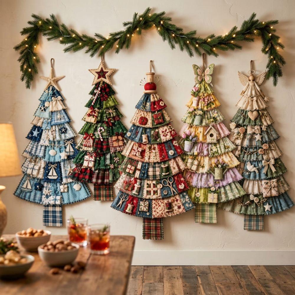 Albero di Natale in Tessuto Oversize Cucito a Mano Albero di Natale Fatto a Mano Appendi da Parete Decorazione per Camino