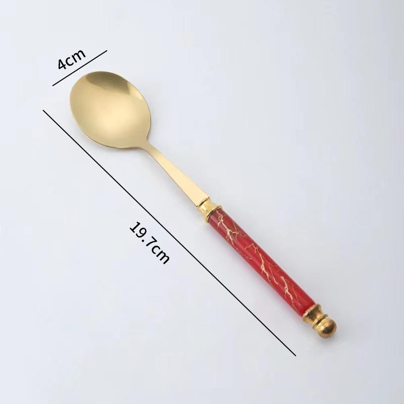 2Pcs Imitation Ceramic Handle Spoon Stainless Steel Soup Dessert Spoon (BPA Free, No FDA Certificate)