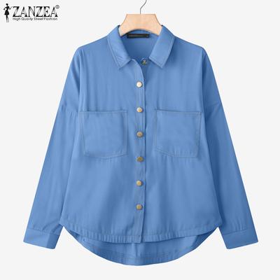 Blusa feminina casual gola virada para baixo solta manga comprida