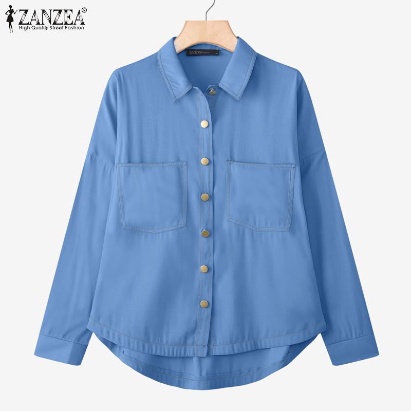 ZANZEA Chemisier ample à manches longues et col rabattu pour femme