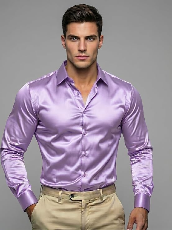 Men’s Satin Casual Shirt | Premium Solid Poly Satin | Wrinkle-Free, Full Sleeve Regular Fit Office, Business Wear