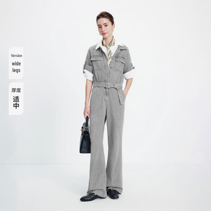 Navigare Women's Retro Workwear Wide-Leg Denim Jumpsuit