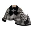 Set Jachetă și Fustă în Carouri cu Fundă pentru Copii - Toamnă/Iarnă Stil Coco