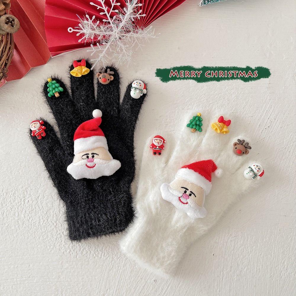 Knitted Christmas Gloves Thicken Five Finger Gloves Cute Warm Gloves  Outdoor Activities