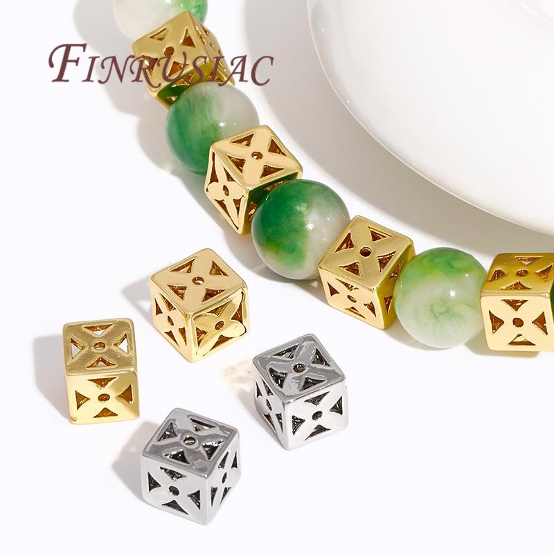 18K Gold Plated Square Hollow Metal Bead,Separators For Beads,Bracelets Beads For DIY Beading Jewelry Making Supplies Findings