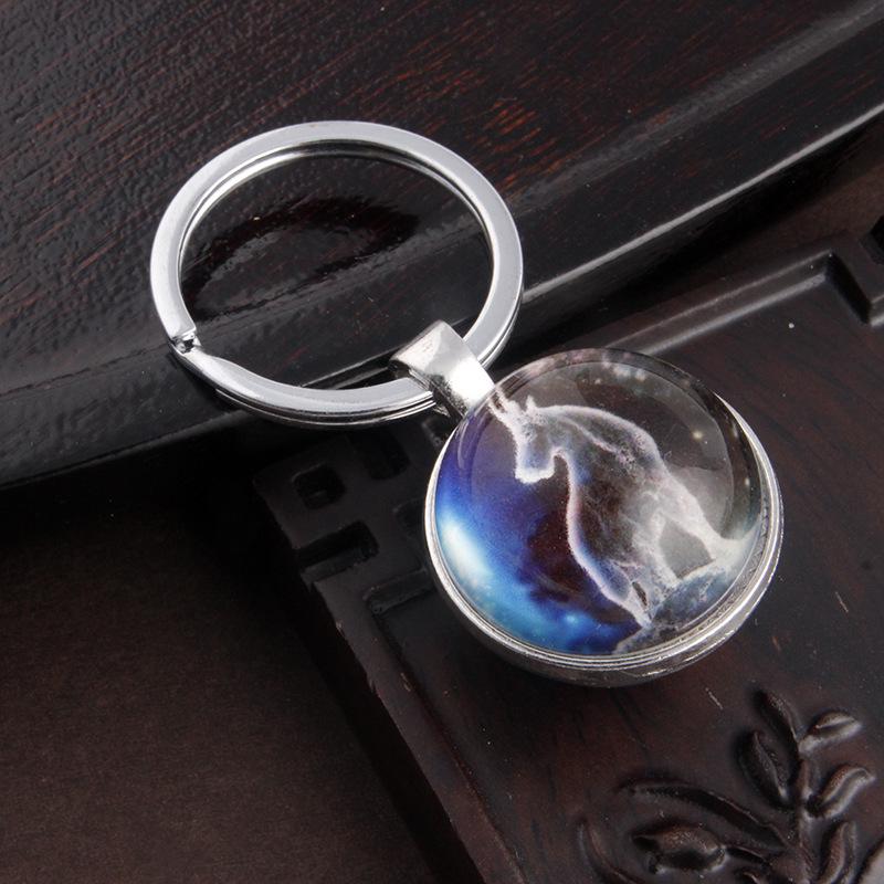 Luminous Scorpio Virgo Crystal Keychain: Double-Sided Glass Pendant Metal Keyring