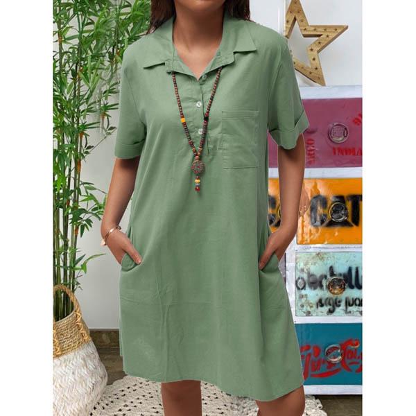 Damen Sommer Baumwolle Leinen Einfarbig Lose Kleider Lässig Kurzarm Weibliches Kleid
