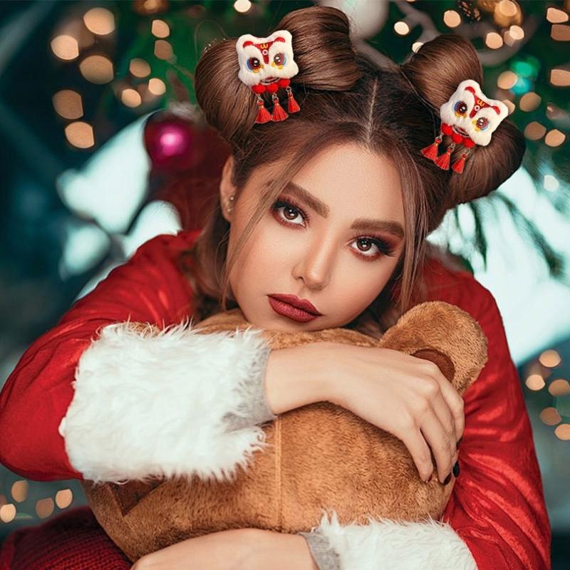 New Year Hair Clip Pearls Side Clip Tassels Pompoms Sweet Bowknot Plush Furry Hairpin Sweet Cool Photo Props