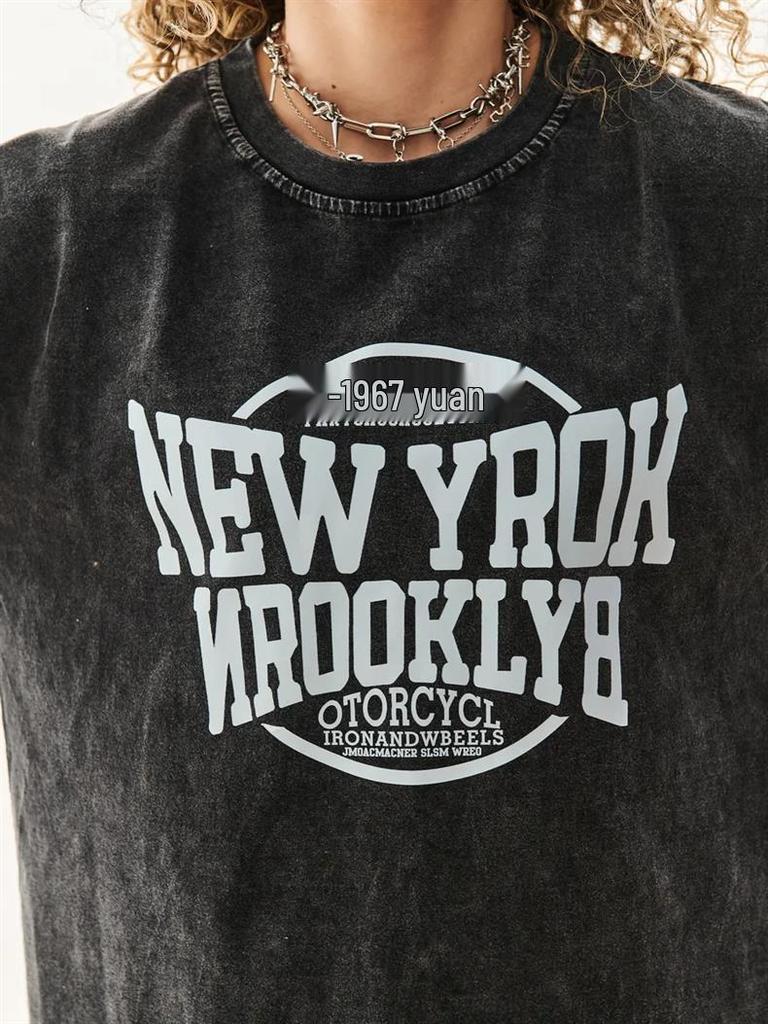 Trendy Vintage Black Washed Graphic Street Style Top