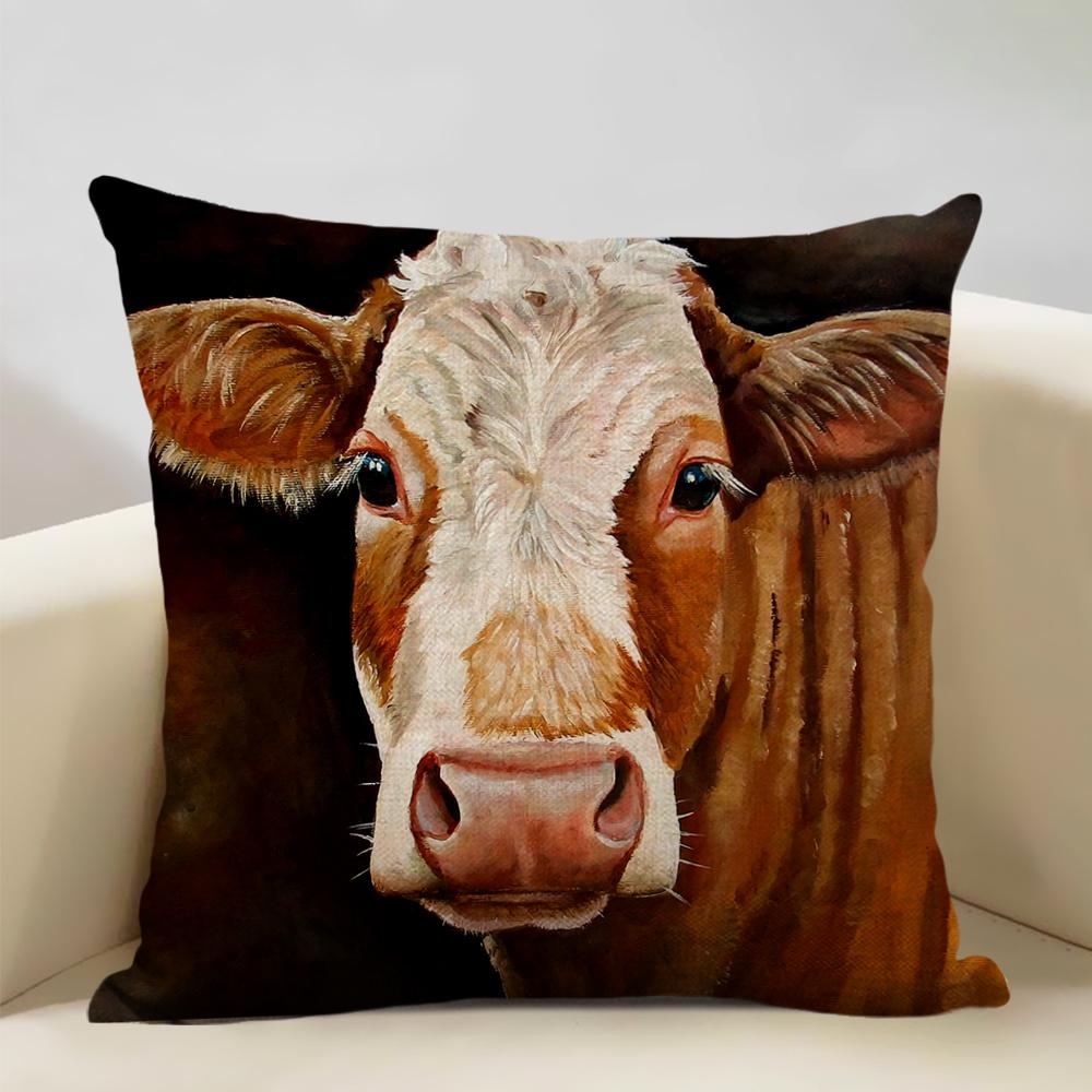 Animal Cushion Cover Cattle and Sheep Bedroom Sofa In The Ranch Fashion Decorative Pillow 45x45cm Linen Pillow Car Accessories