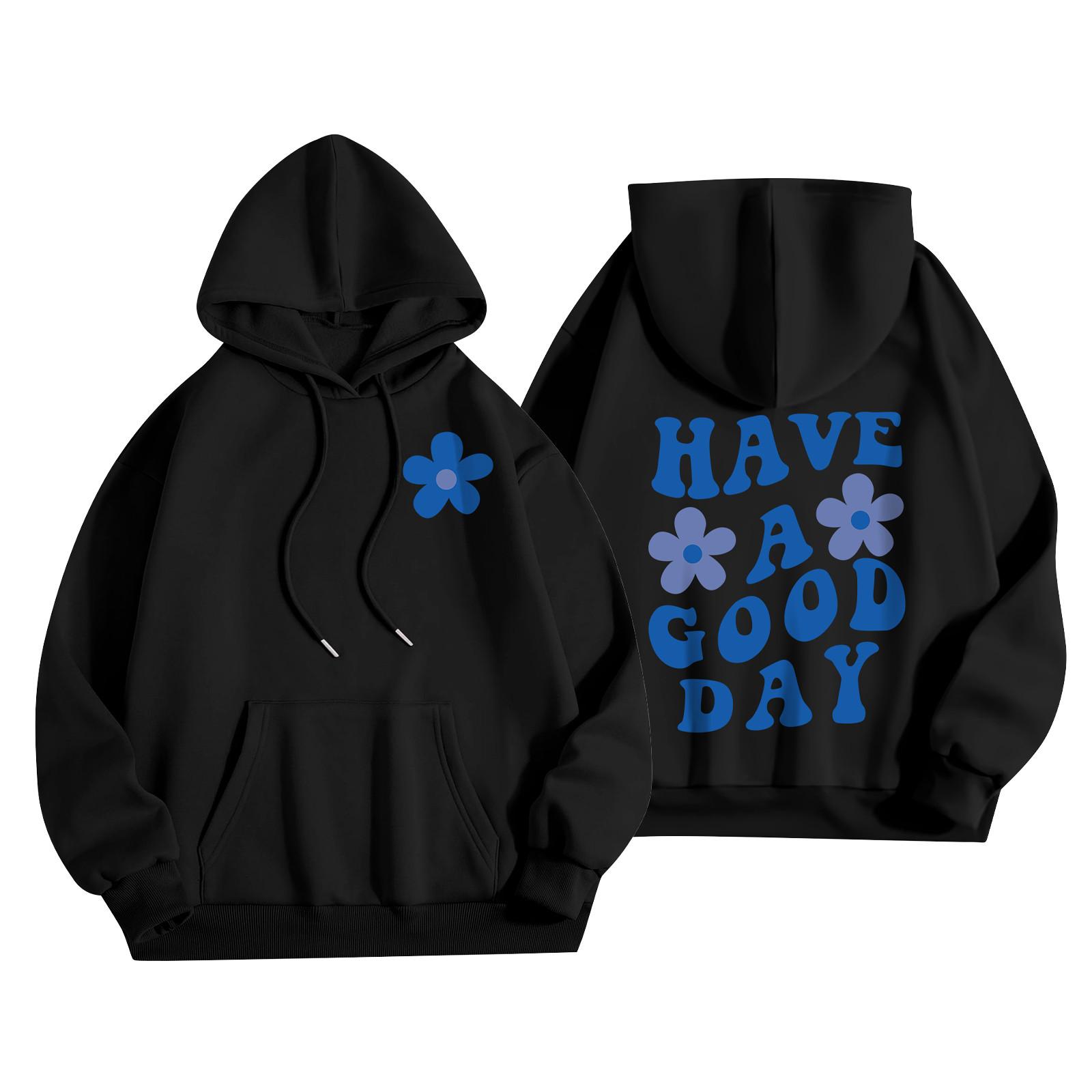 

Women s Fashion Women s Lightweight Long Sleeve Pullover With Pockets Preppy Graphic Hoodie XL чорний