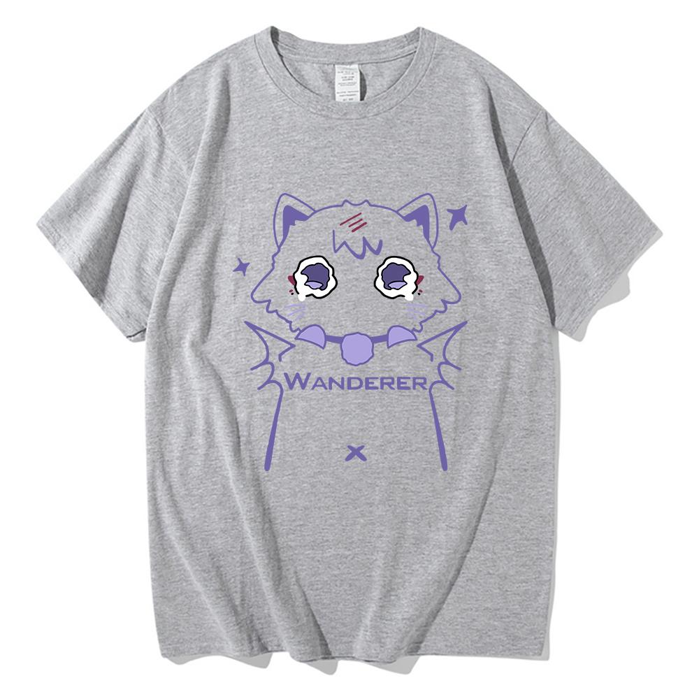Genshin Impact Scaramouche Cat T Shirt Cute Fashion Men Aesthetic Graphic Wanderer Tshirt Unisex High Quality Cotton Tees Korea