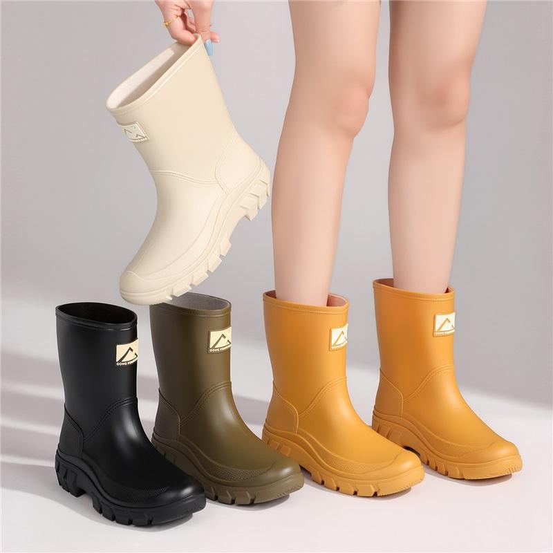 Women's Mid-Calf Rain Boots Non-slip Thick Sole Waterproof Rubber Boots Comfortable Mesh Lining Garden Work Rain Shoes For Women