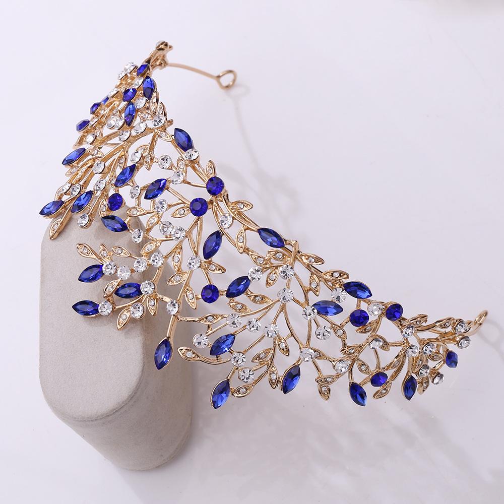 Baroque Vintage Gold Green Crystal Leaf Bridal Tiaras Crown Rhinestone Pageant Diadem Bride Headbands Wedding Hair Accessories