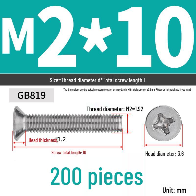 304 Stainless Steel Phillips Flat Head Countersunk Machine Screw (Sizes: M2, M3, M4, M5, M6, M8, M10)