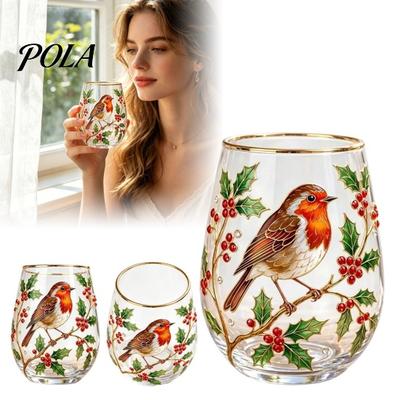 Non-slip Curved Glass Cup, Egg Shape Clear Lead-Free Crystal Enamel Painted Golden Rim Elegant Gilded Vintage Drinking Tumbler, Large Capacity
