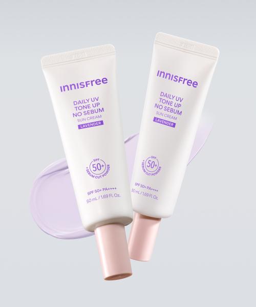 Innisfree Daily Uv Tone Up No Sebum Sun Cream Lavender Spf50+ Pa++++ 50ml 2 + 10ml 2 FREE
