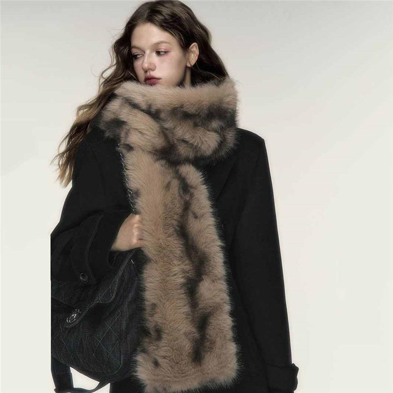 192x20cm Extra Long Faux Fur Scarf Winter Warm Double Sided Thick Plush Wrap Windproof Earmuff Neck Warmer for Women