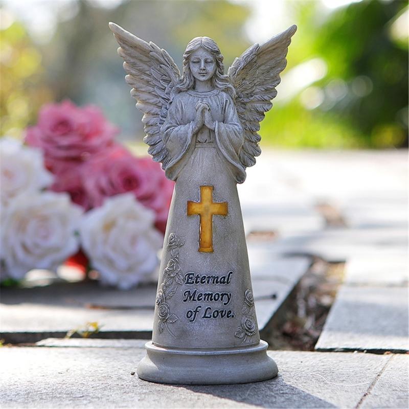  Solar Angel Statues Garden Decors Resins Praying Angel Figurines Garden Memorial Angel for Patios Lawn Yard Porch Decors