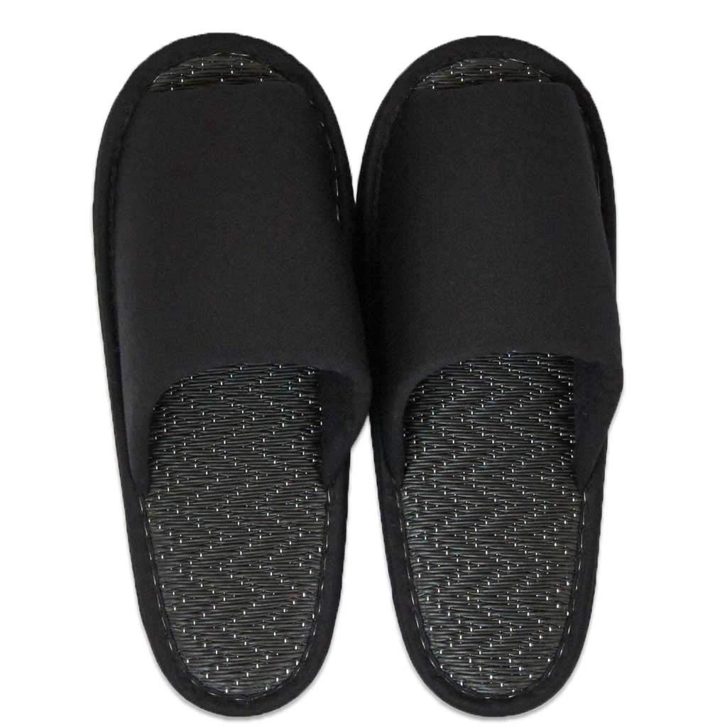 black twill with outer seam and black tatami mat size up to made in black Men's slippers, interior, L, 27cm, Japan, washable, quiet,