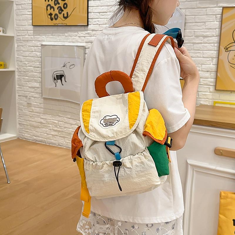 Contrast Color Backpack Stitching Student Schoolbag Women's Lightweight Backpack