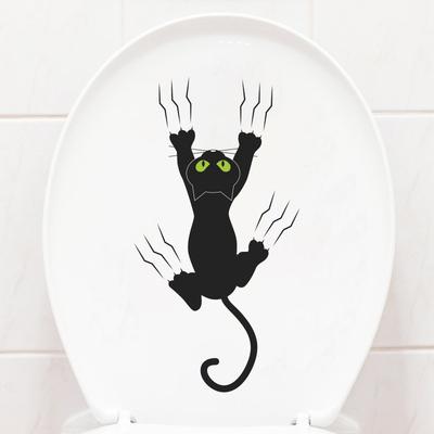 Verspielter Schwarzer Kater Toilettenaufkleber Abnehmbare Selbstklebende Folie für Badezimmer WC Heimdekoration