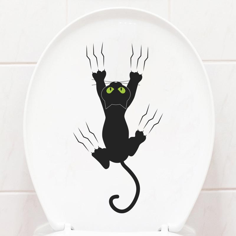 Cartoon Cat Toilet Sticker Bathroom and Bathroom Beautification Decoration Toilet Lid Waterproof 3D Self-Adhesive Sticker