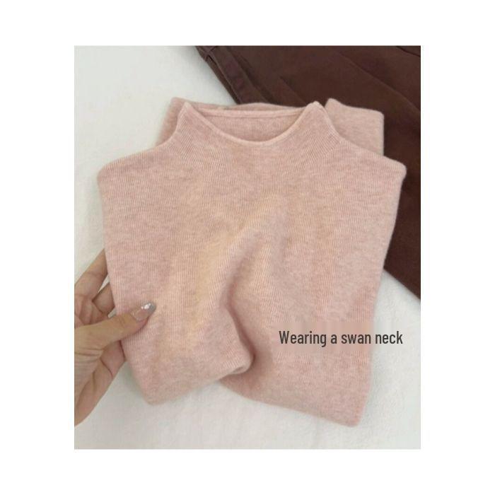 Women's Slim-Fit Semi-High Neck Knit Long-Sleeve Top for Autumn and Winter