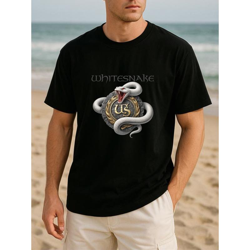 European sizes "Whitesnake White Snake" Band Logo Rock Retro Style Fashion Trend T-shirt, Comfortable and Breathable Casual Sports Top