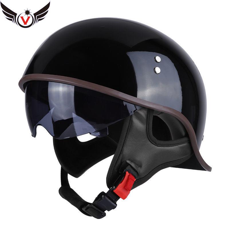 Motorcycle Helmet Men's Summer Half Helmet Retro Women's Electric Car, Locomotive Lightweight Scoop Helmet with Endoscope