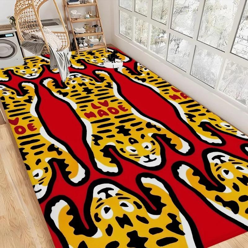 Tapete de Chão Lúdico com Estampa de Tigre Nórdico - Capacho Estilo Desenho Animado para Banheiro Vaso Sanitário Quarto Hotel Decoração de Casa Fácil de Limpar Moda