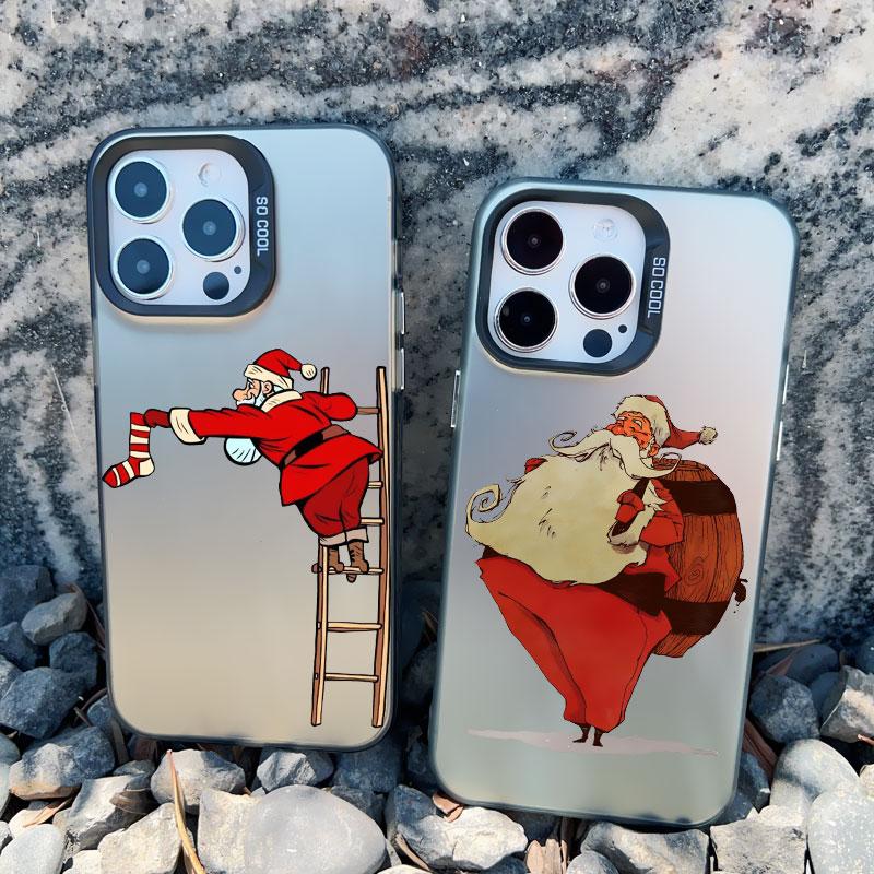Luxury Cartoon Christmas Phone Case for IPhone 14 15 Pro Max Plus 11 12 13 Mini Pro Max Simple Santa Shockproof Laser Matte Case