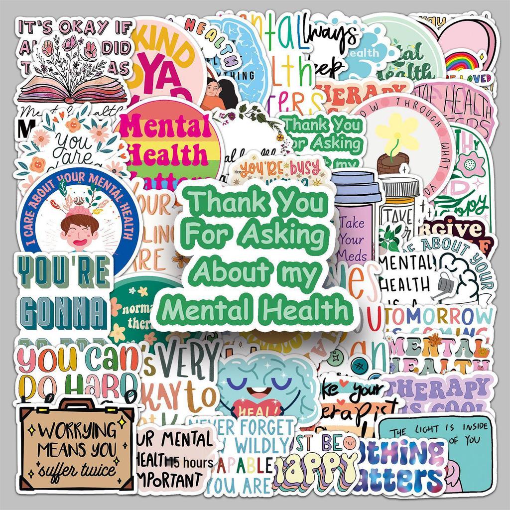 50 Sheets: Inspirational Mental Health Planner & Phone Stickers - Creative, Waterproof, Motivational Words & Doodles
