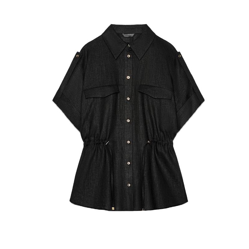 

Spring and Summer New Women s Clothing Lapel Loose Short Sleeve Linen Blended Tour Hunting Jacket Shirt 2773734 Black M