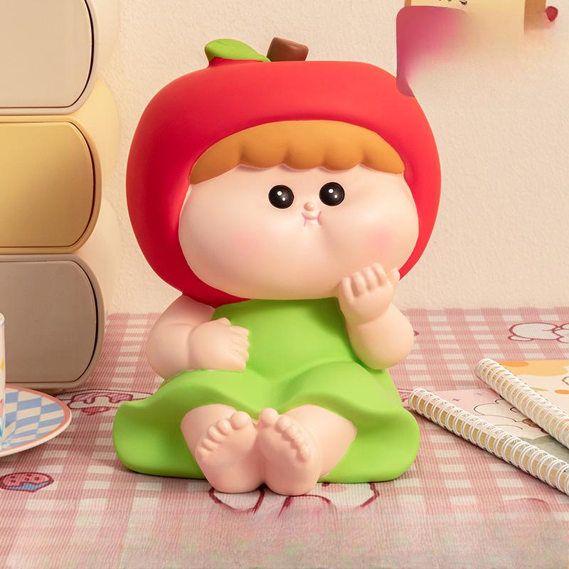 Cartoon Fruit Girl Piggy Bank Children's Birthday Gifts. Creative Cartoon Large Capacity Can Be Stored and Withdrawn Piggy Bank