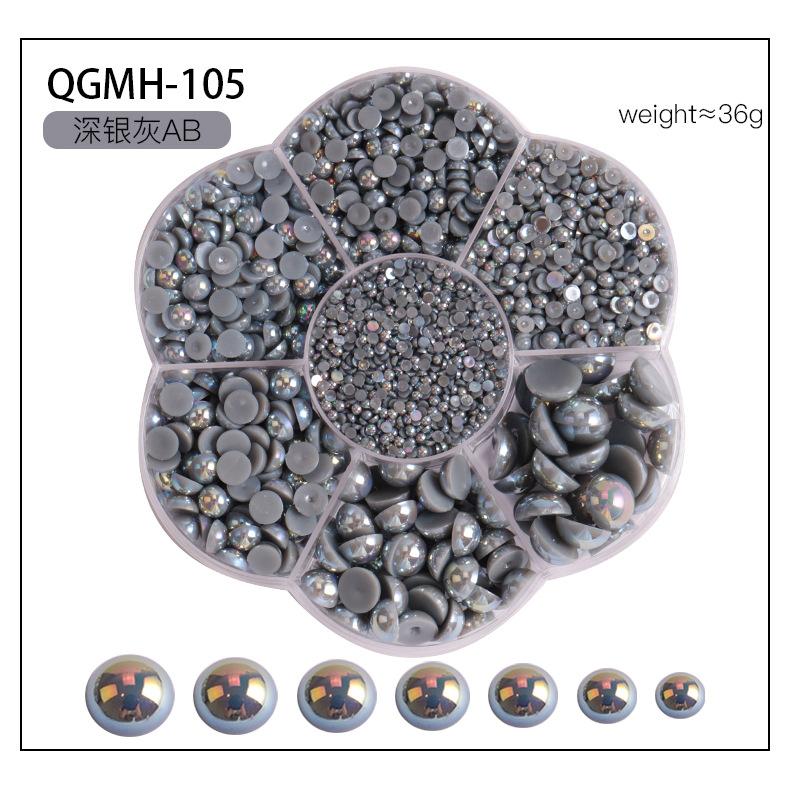 Nail Art Jewelry 7 Grid Plum Blossom Nail Art Pearl Abs Half-Sided Pearl Flat Bottom Diamond Nail Art Decoration