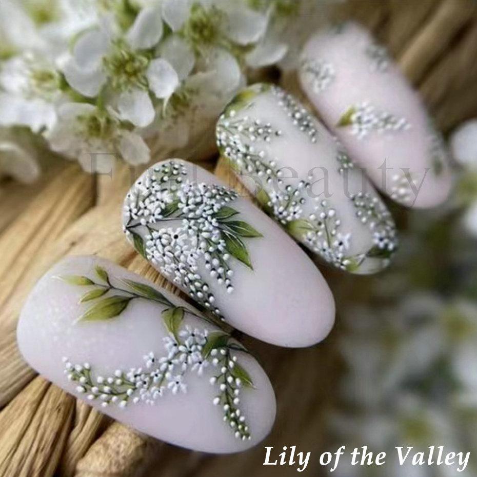 5D geprägte Nagelkunstaufkleber, weiße Blumen-Nagelabziehbilder, Gravur floraler Nagelschieber-Spitzen