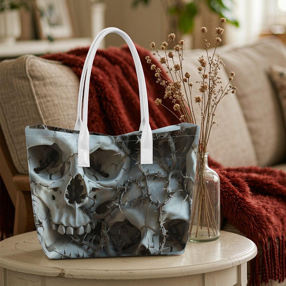 Gothic Skull Print Tote Bag Casual Large Capacity Daily Shoulder Handbag for Streetwear