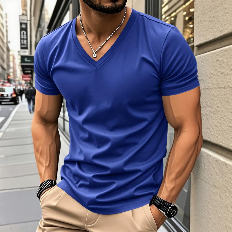American Style Summer Quick Dry Mens V Neck Short Sleeve T Shirt