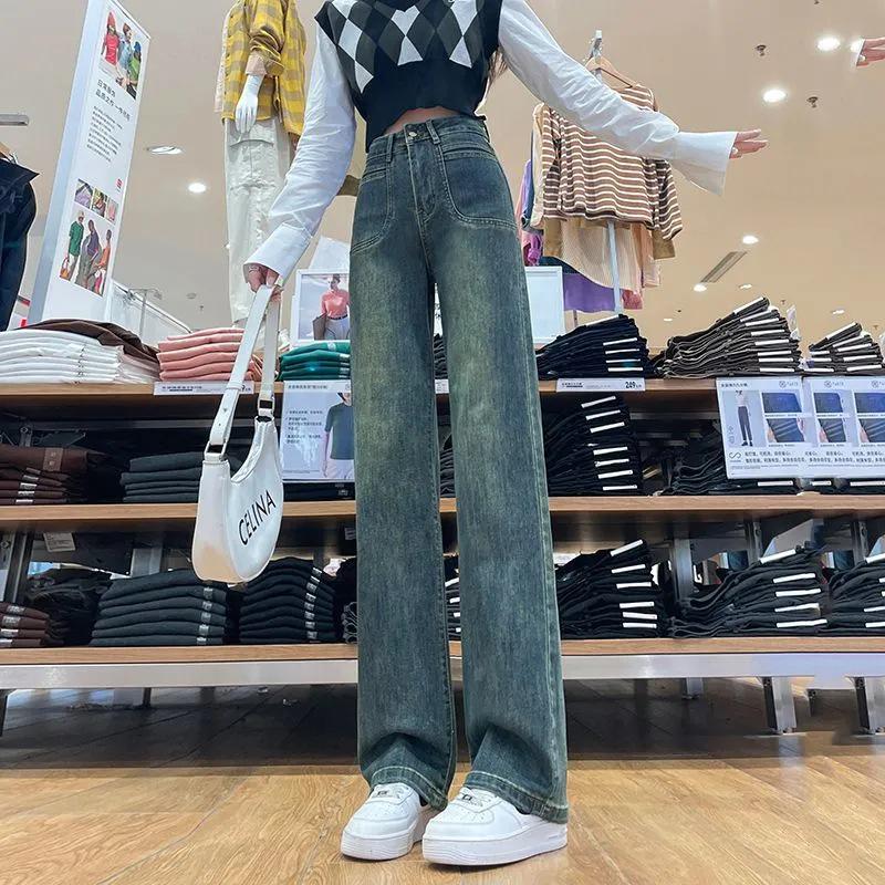 

Женские джинсы с высокой посадкой, прямые, широкие от бедра - Лето 2025, стройнящий свободный крой для фигуры груша XL